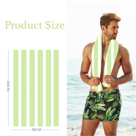 160x90cm Light Green Stripe Beach Towels in a Bag Large Microfibre Thin Beach Towel for Adults,Quick Dry Sand Free Light Bath Towel Pool Towel for Men Women,Bathroom,Holiday,Yoga,Gym Sports,Swimming