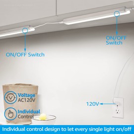 TORCHSTAR Plug in Under Cabinet Lighting, ETL Listed Linkable LED Under Cabinet Light Kit, Individual Control, 16 Inch, 4000K Cool White, 8W, Pack of 4