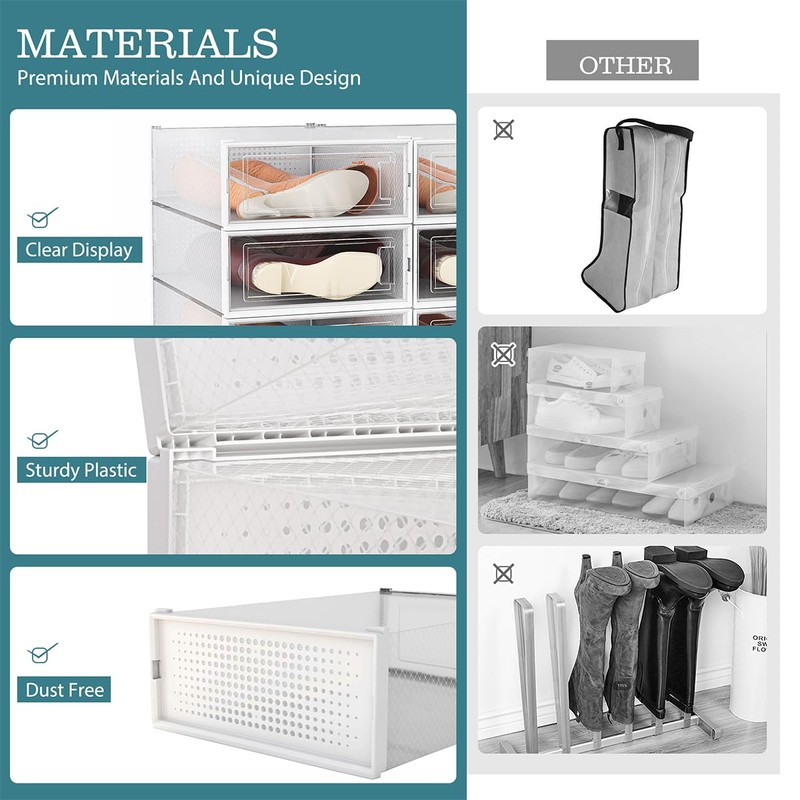 WAYTRIM Modern Clear White Foldable Boots Storage Box, 8 Pack