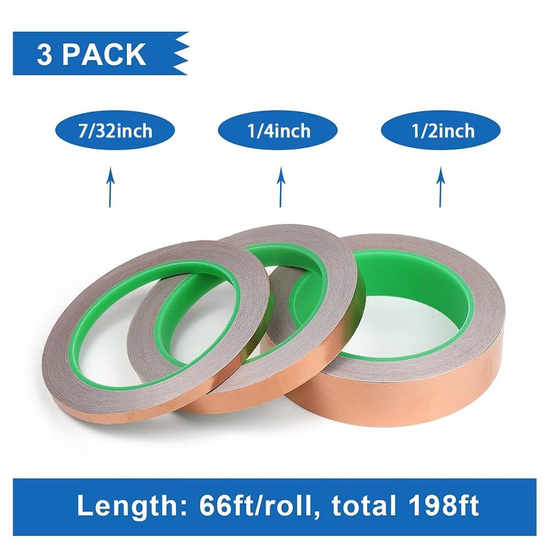 Thrseely 3 Pack Copper Foil Tape, 3 Size Double-Sided Conductive