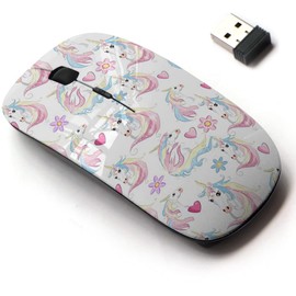 2.4G Wireless Mouse with Cute Pattern Design for All Laptops and Desktops with Nano Receiver - Cute Unicorns cloudsrainbow