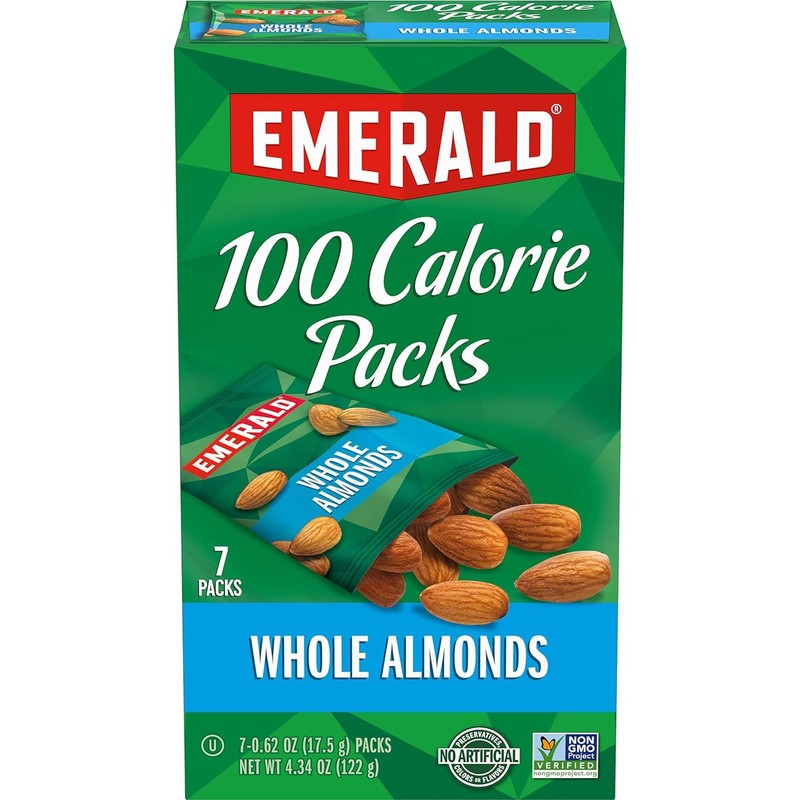 Emerald Nuts Whole Almonds, 100-Calorie Individual Packs 7CT, 4.34 Oz