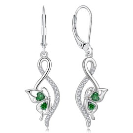 YIFSIY Butterfly Earrings for Women 925 Sterling Silver Leverback Infinity Dangle Earrings Emerald 5A Zircon Butterfly Jewelry Gifts for Her