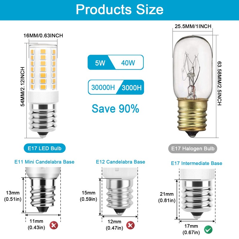 E17 LED Bulbs Dimmable 5W Microwave Over Stove Bulb 125V