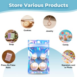 Holographic Bags, 2x2.5 inch Resealable smell proof bags for Food, Small Business and Party Favor Storage(100 Pack)