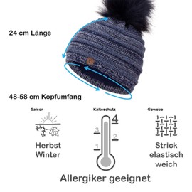 Faera Winter Hat Warm Lined Faux Fur Bobble Hat Fleece Lining Winter Knitted Hat Beanie Hat Women’s Men’s Unisex One Size -