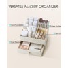 Vlando Makeup Organzier,Vanity Organizer with Drawers, PU Leather Skincare Organizer