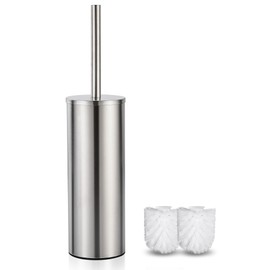 FIISAYL Toilet Brush with Stainless Steel Handle and Base, Matt Silver