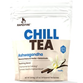 Chill Tea, Soothing Blend, Promotes Relaxation, with Ashwagandha, Chamomile, Turmeric, Stress Relief Tea, Caffeine Free, 14 Tea Bags, 14 Servings