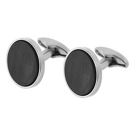 trendor 75077 Stainless Steel and Carbon Fibre Cufflinks, Stainless Steel