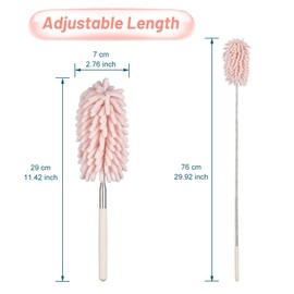 JSCARLIFE Microfiber Duster Brush,Feather Duster Extendable Duster with Extra Long Pole, Washable Dusters for Cleaning Office, Car, Window, Furniture, Ceiling Fan (Pink)