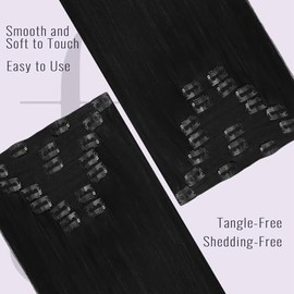 Fshine Extensiones Clip in Cabello 16 Pulgadas 40CM 120g Extensiones Negras Remy Cabello 7 Piezas Color 1 Extensiones de Pelo Natural Human Hair Color 1