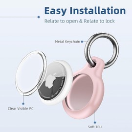 YOKRWO Holder 4-Pack Waterproof TPU Shell Protective Case, Full Coverage Anti-Scratch for Airtags Key Chain for Apple for Air Tags with All Metal Keychain Ring Clip (Black/White/Pink/Blue)