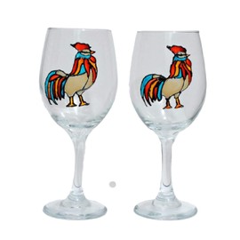 Rooster Hand Painted Stemmed Wine Glasses Set of 2, Fall Farmhouse Home Decor