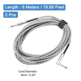 MECCANIXITY 2 PCS Guitar Instrument Cable 20 Feet 1/4 Inch to 1/4 Inch 6.35mm Straight to Right Angle Jack Stereo Audio Interconnect Cord Balanced Line for Guitar Bass Braided Grey