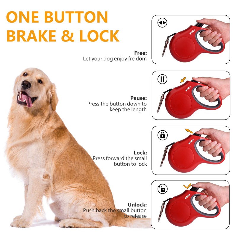 Fida Retractable Dog Leash with Dispenser and Poop Bags, 16