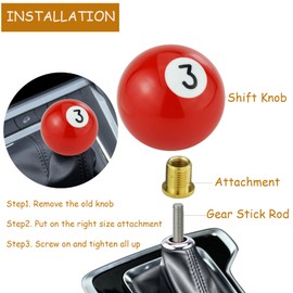 Temzzer Billiard Ball Gear Stick Shifter Head Resin Transmisson Shift Lever Knob for Most Manual Automotive Vehicles (Red 3)