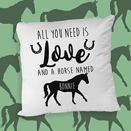 SmartyPants ''All you need is love and a horse named'' Cushion Cover/Filling - Cute Bedroom Present Gift Birthday Christmas (Natural + Inner)