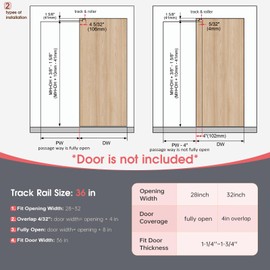 36" Concealed Sliding Barn Door Hardware Kit with Soft Close Mechanism for 28-32in Passage Opening, Hidden Aluminum Track System, Wall Mount for Interior Wooden Door (NO Door)