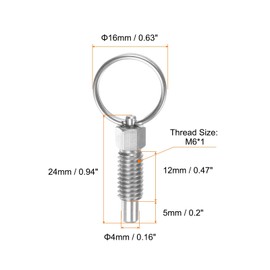 QUARKZMAN Pack of 4 Spring Pressure Pins with Pull Ring M6 x 1 Thread Size 0.48 Inch Thread Length Pin Diameter 4 mm Flat Head Stainless Steel Non-Locking Extendable Index Pin for Industrial Plants