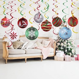 DIYASY Christmas Decorations for Ceiling, 30PCS Christmas Baubles Paper Cutout with Hanging Foil Swirl, Hanging Christmas Ornament for Xmas Indoor Office Decorations