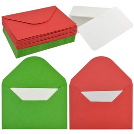 jiebor 100 Sets Mini Envelopes with White Blank Business Cards Red Green Small Enclosure Card Mini Card Envelopes for Christmas Chinese New Year Valentine's Day