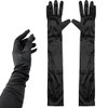 SZXMDKH Black Long Gloves, 20s Satin Long Gloves Elbow Gloves, Elastic Long Gloves for Women for Bride Evening Prom Wedding Party(52cm)
