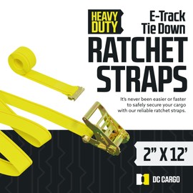 DC Cargo Mall E Track Ratchet Straps Cargo Tie-Downs, (Pack of 20) 2 x 12 Heavy Duty Yellow Tie-Down Rachet Straps, Strong Ratchet Strap, E Track Spring Fittings, Tie Down Motorcycle