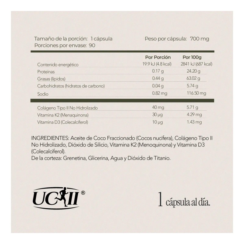UC-II® Colágeno Tipo II No Hidrolizado Con Vitamina D3 +