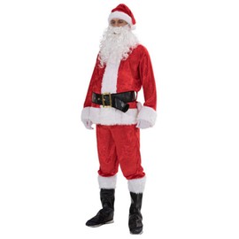 SYHVGI Adult Christmas Santa Claus Costume Deluxe Santa Outfit Holiday Cosplay Party Suit (Red, L)