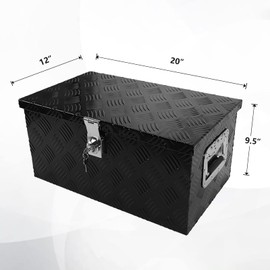 confote 20 Inch Aluminum Stripes Plated Tool Box Pick Up Truck Bed RV Trailer Toolbox Waterproof Square Storage Organizer with Side Handle, Lock and Keys -20"x 12"x 9.5"，Black