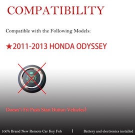 Remote Key Fob fits for Honda Odyssey 2011 2012 2013 Keyless Remote Control Key Replacement FCC ID:N5F-A04TAA PN:35118-TK8-A20 314 MHz