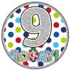 Age 9 Birthday Badge Blue, Green And Silver Holographic Recyclable