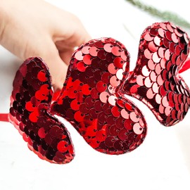 Glitter Love Headband Valentine's Day Heart Headband Red Headdress Heart Shaped Hair Accessories for Girls Women Valentine's Day New Year Wedding Birthday Party Gift