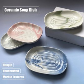 Zurtoki Soap Dish Ceramic, Decorative Ceramic Soap Holder with Unique Marble Textures, Bar Soap Holder for Shower, Bathroom, Kitchen, Tubs, Sink, Hotels, Counters (Blue Texture)