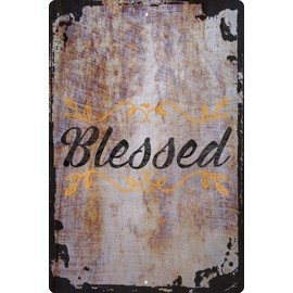 Wall Art Tin Sign Blessed Thankful For This Life Grateful Happiness Vine Flower Beige Home Decor Funny Gift 12 x 8 Inch