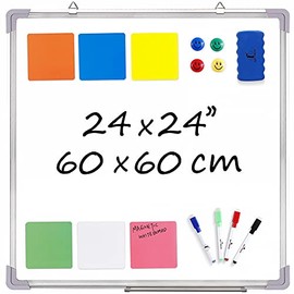 Whiteboard Set - Dry Erase Board 24 x 24" with 1 Magnetic Eraser, 4 Dry Wipe Markers, 4 Magnets and 6 Magnetic Labels - Wall Hanging Reminder Kanban White Board for Home and Office (24x24 inch)