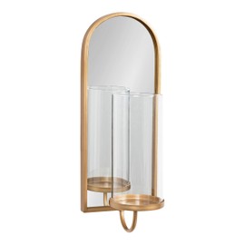 Kate and Laurel Ezerin Arched Mirror Wall Sconce, 6 x 5 x 16, Gold, Modern Decorative Wall Sconce Candle Holder