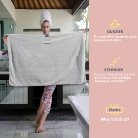 BYCOO Large Microfiber Hair Towel Wrap for Women, Anti Frizz Hair Drying Towel with Elastic Strap, Fast Dry | Super Absorbent | Quick Dry Hair Turban for Wet, Curly, Long & Thick Hair -Gray