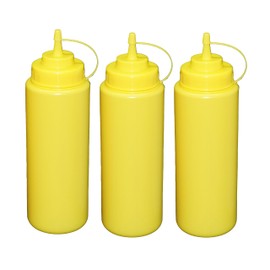 Pack of 3 Yellow Squeeze Bottles 1 Litre Dosing Bottle Dispenser Bottle Dressing Bottle