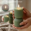 JOIONE Ribbed Green LED Flameless Candles 2 Pack with Remote