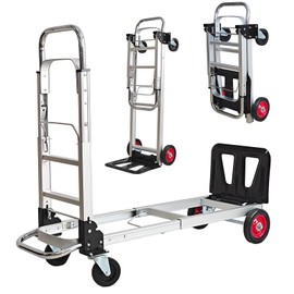 EAGWON 3-in-1 Aluminum Folding Hand Truck Dolly, 330 lbs Heavy Duty Convertible Cart with Retractable Handle, 4 Universal Rubber Wheels – Perfect for Home, Office, Warehouse & Supermarket