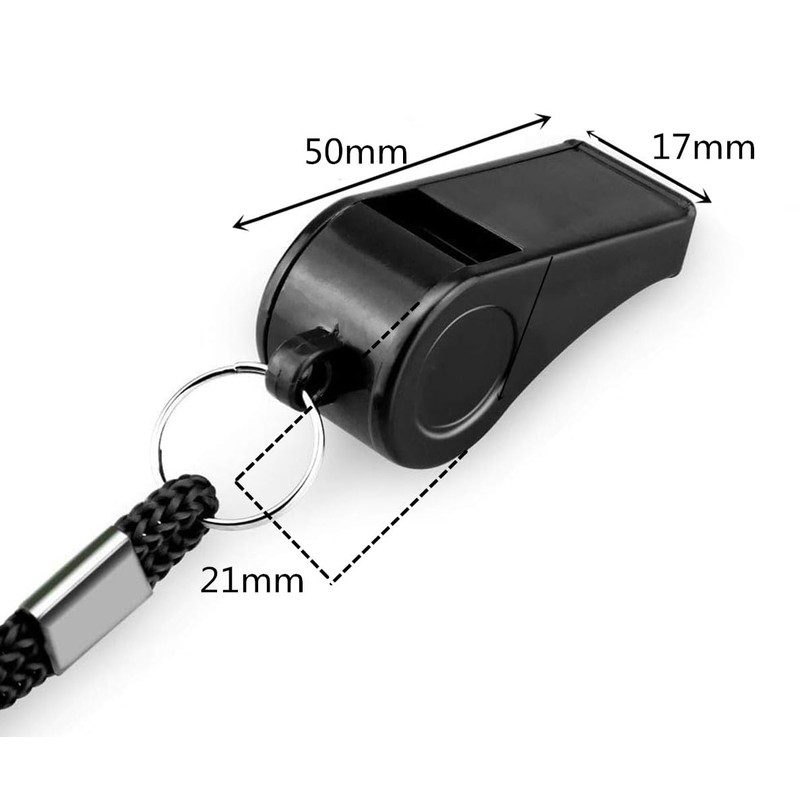 16 Packs Black Plastic Sports Whistles with Lanyard, Ideal for