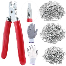 Swpeet 360Pcs 3/4" 1/2" 3/8" Galvanized Hog Rings with Straight Hog Ring Pliers Assortment Kit, Professional Upholstery Hog Rings Installation Kit for Bungee Shock, Cords, Animal Pet Cages, Bagging