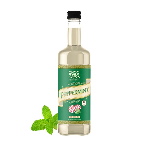 ChocZero Sugar Free Peppermint Syrup for Coffee - Keto Flavoring