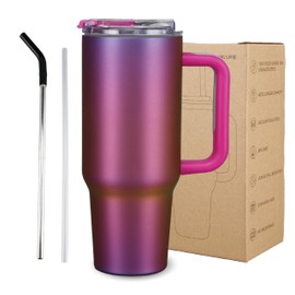 MYGLADERLIFE 40oz Tumbler With Handle and Straw, Thermal Cups For Hot and Cold Drinks, Stainless Steel Tumblers, Leak Proof, Cupholder Friendly, Gifts for Women Men, Purple
