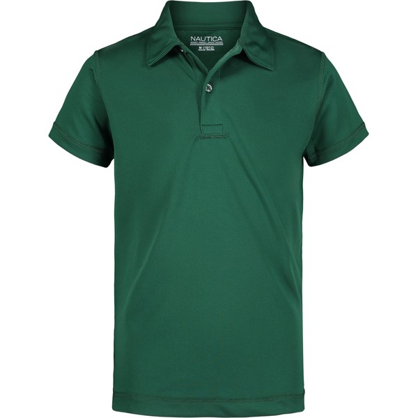 Nautica Boy's School Uniform Sensory-Friendly Short Sleeve Performance Polo, Hunter,