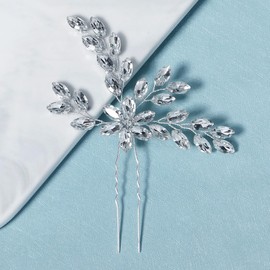 YUEKISEN Silver Rhinestone Wedding Hair Pins Sparkly Crystal Hair Piece Decorative Hair Accessories for Women Crystal Bridal Hair Pins Clips Headpiece