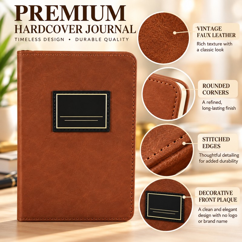 Brown Faux Leather Journal for Daily Writing – Hardcover 365-Day