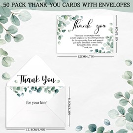 Marspark 50 Pack Thank You Sympathy Cards with Envelopes, Elegant Green Leaves Design, Blank Inside for Custom Message, Suitable for Funeral, Memorial, and Bereavement